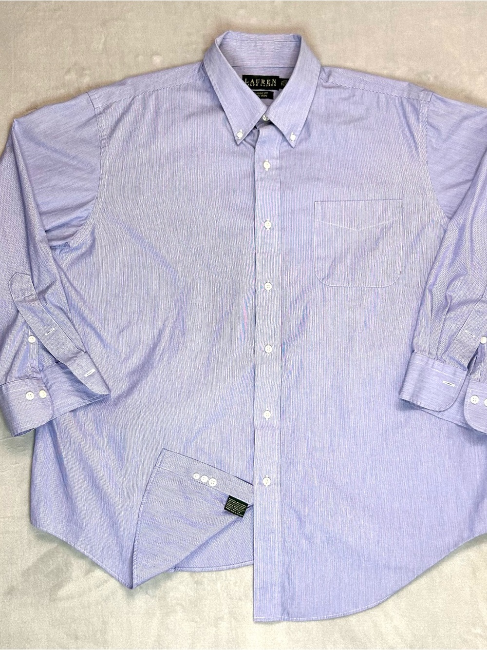 Lauren Ralph Lauren Mens Dress Shirt 17.5 32 33 Blue Pinstripe Classic Cotton